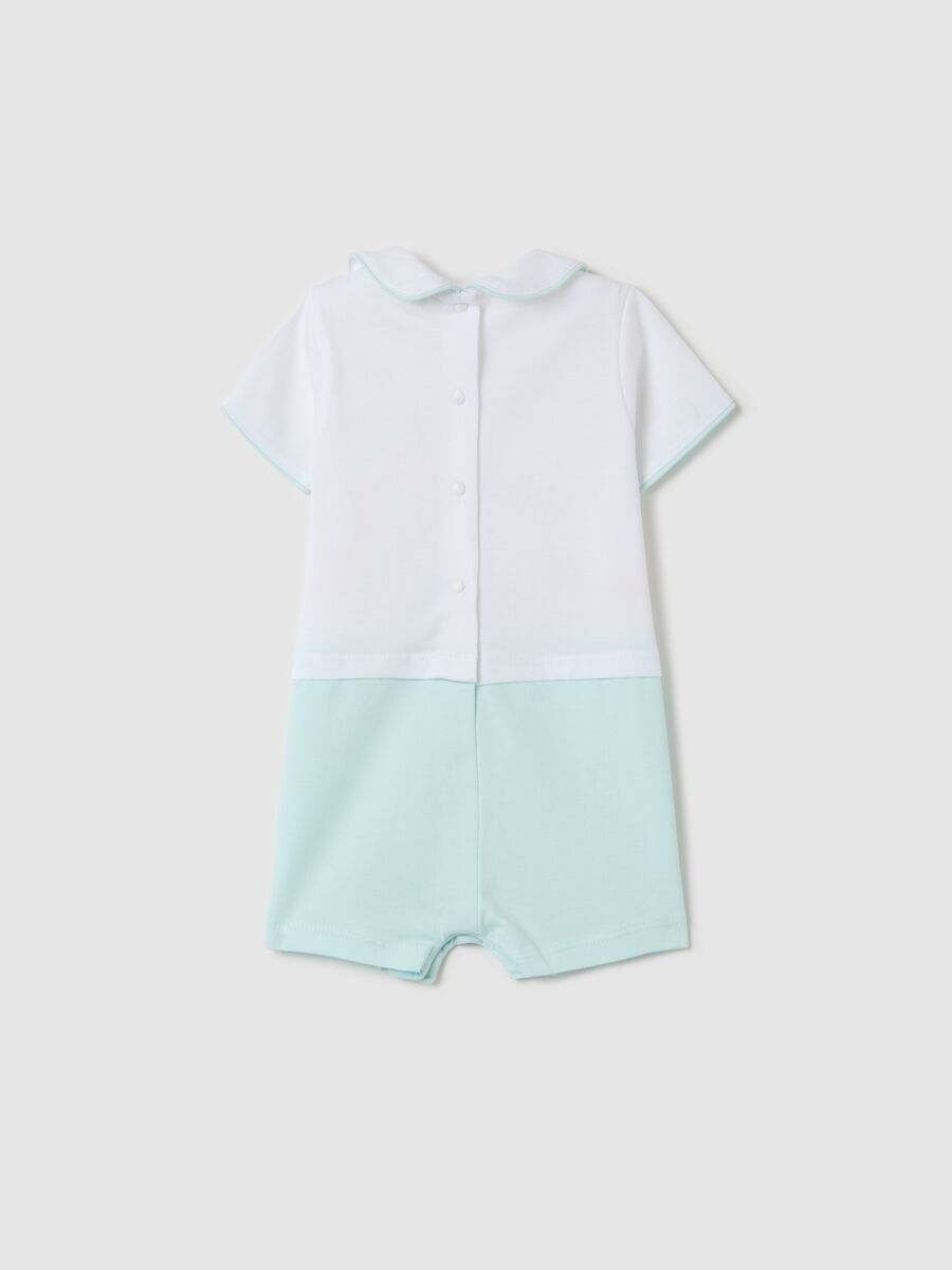 White and light blue romper suit in cotton with print_1