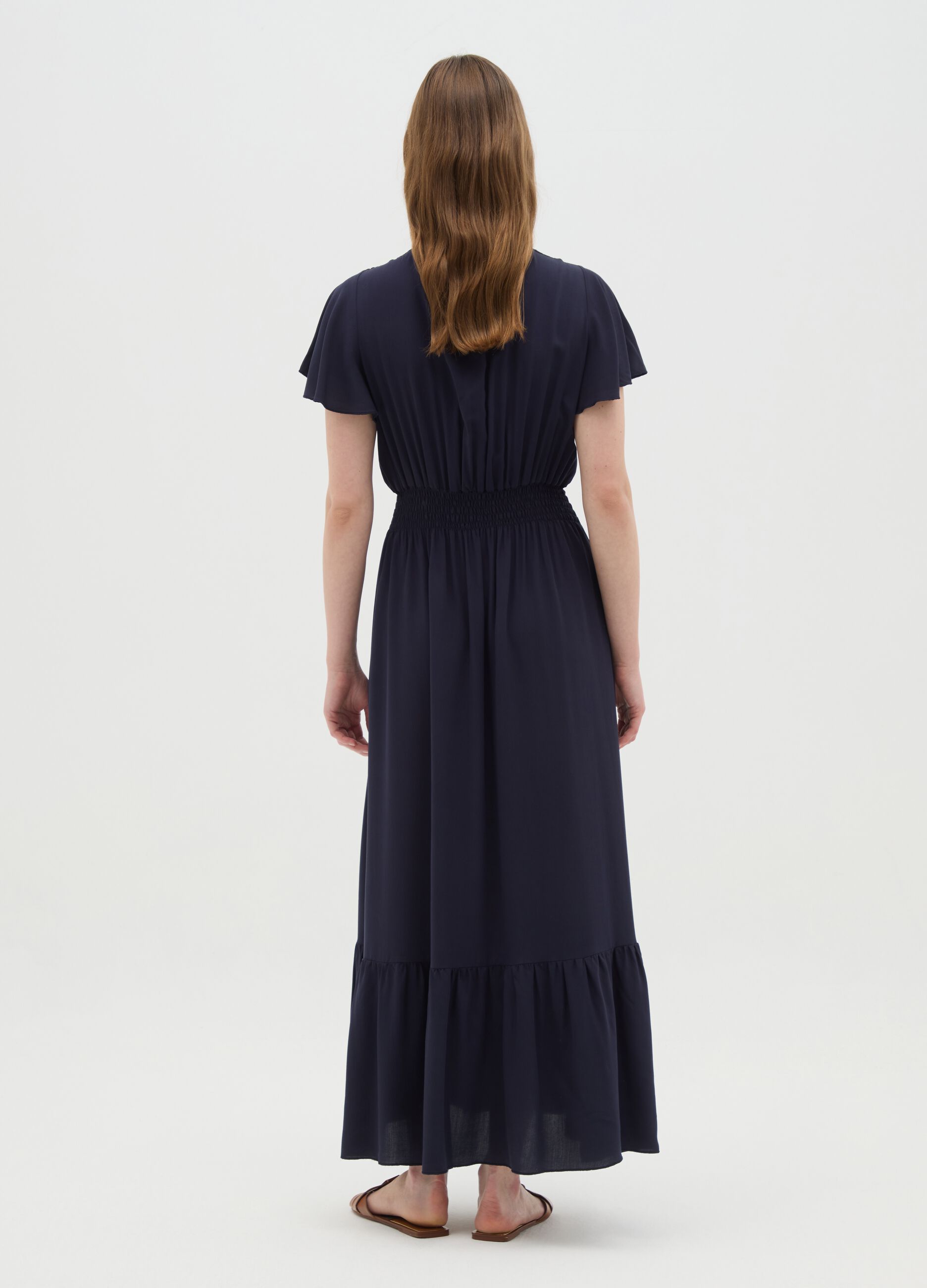 Abito lungo da donna in puro viscosa blu regular fit