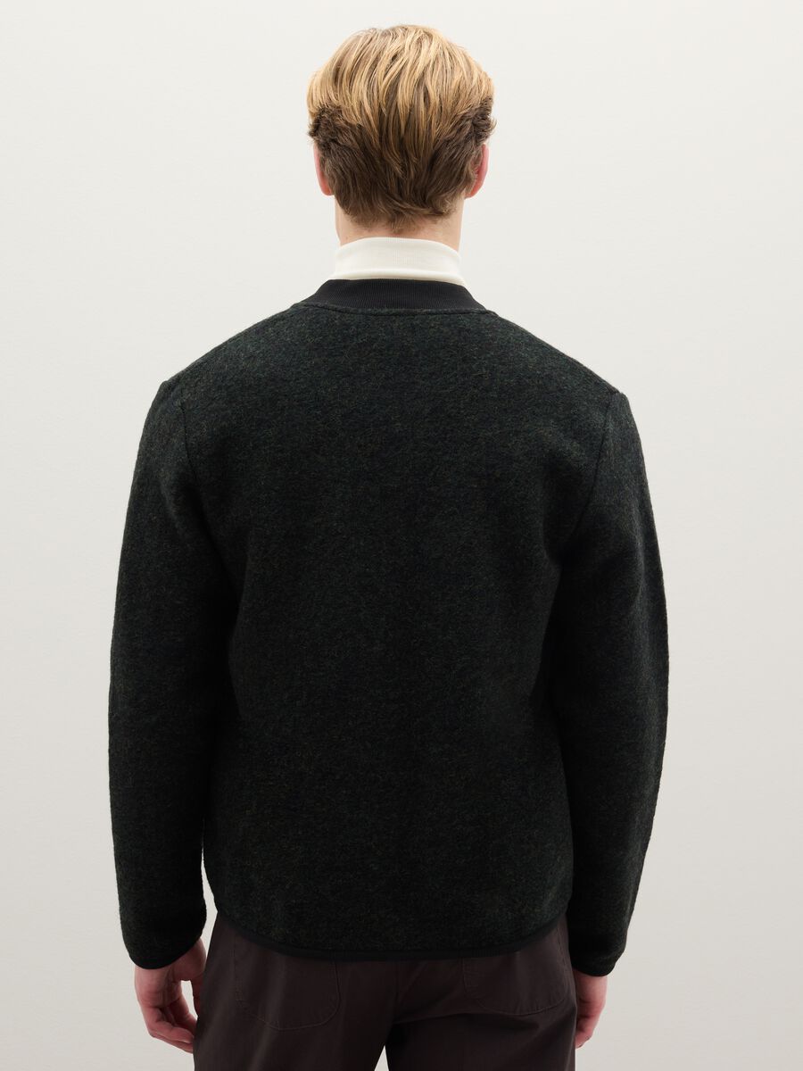 Black sweatshirt in a wool and polyester blend with full zip_2