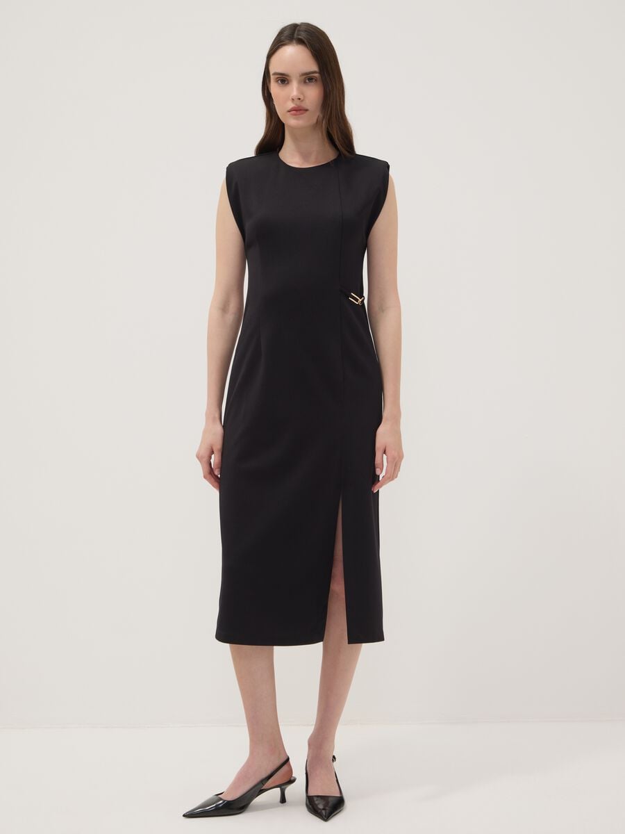 Abito nero midi in tessuto elasticizzato slim fit_2