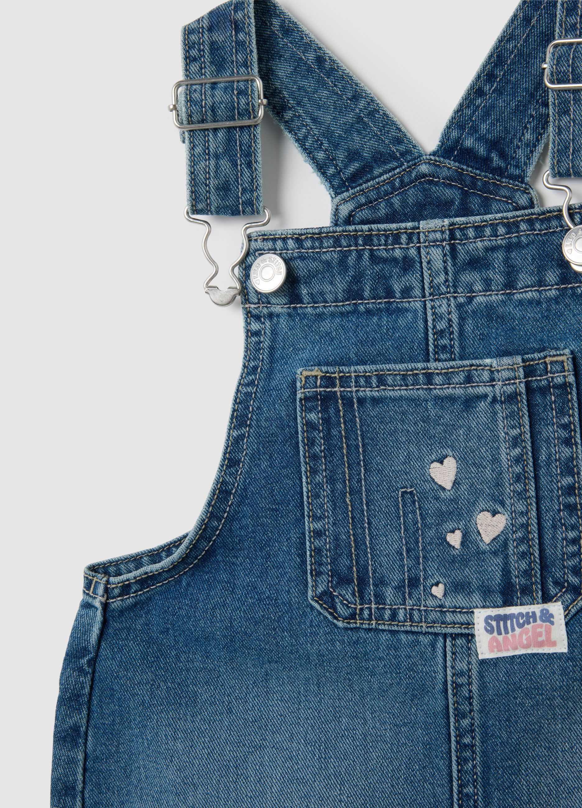Girls' denim dungarees with embroidery
