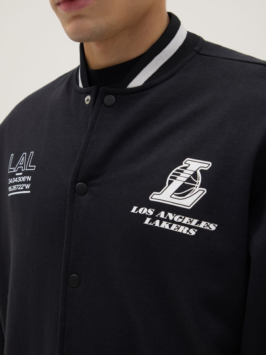 Black regular fit cotton blend jacket with Lakers logo_3