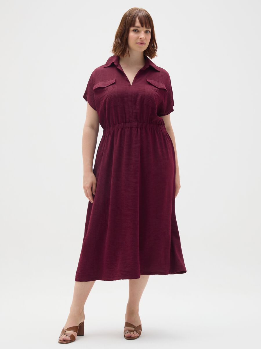 Abito midi rosso regular fit con tasche_0