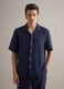 Blue short sleeve pure linen regular fit shirt with chest pocket_0