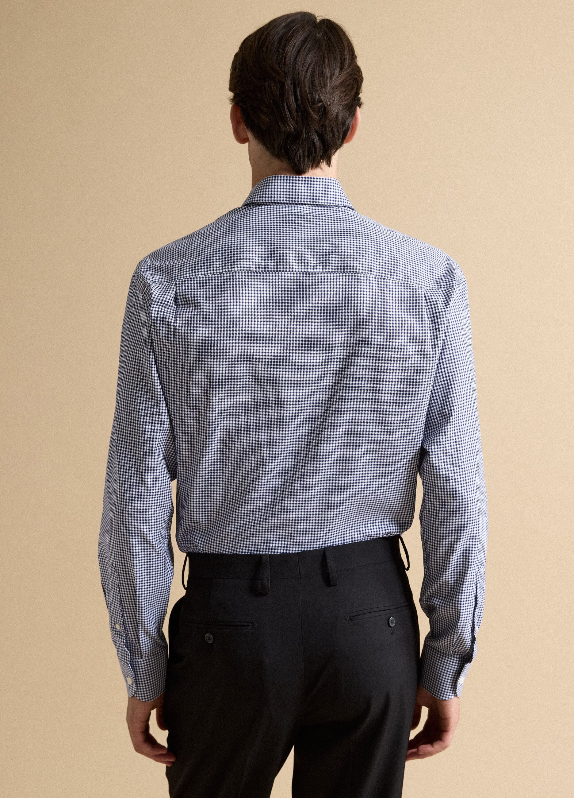 Blue cotton oxford checked shirt, regular fit
