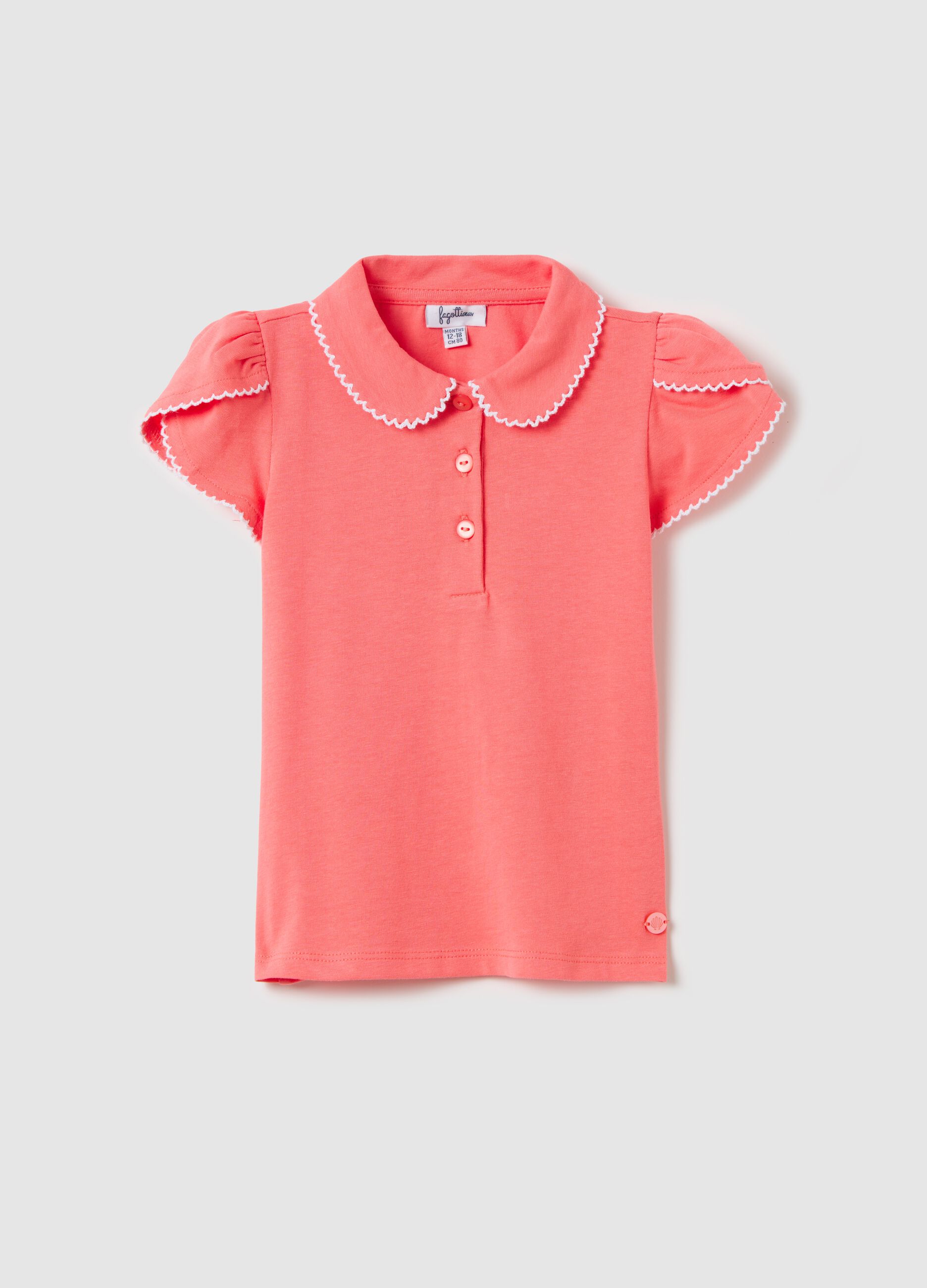 White stretch cotton polo shirt with flounce
