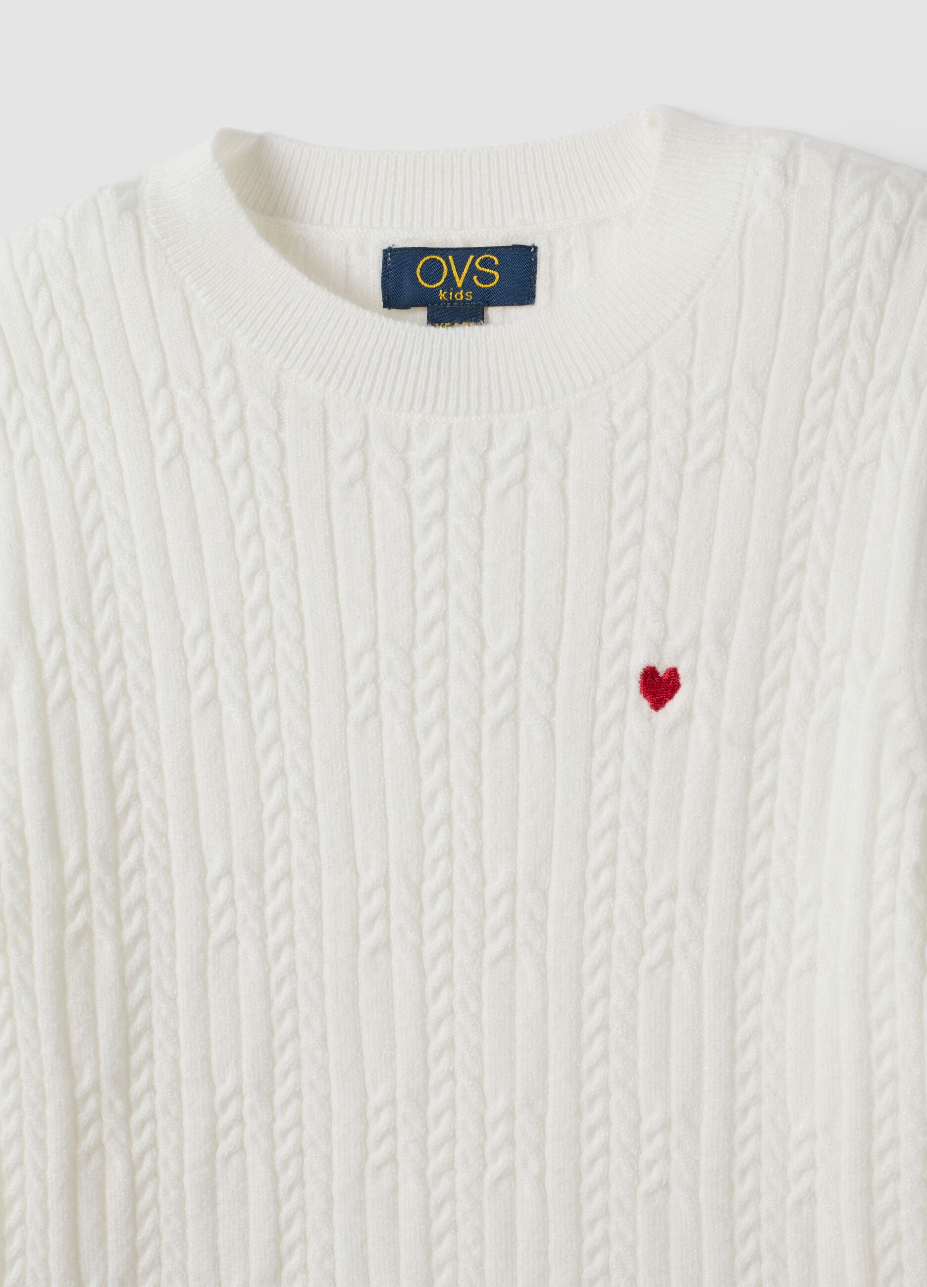 White fitted viscose-blend cable-knit crew-neck jumper for girls