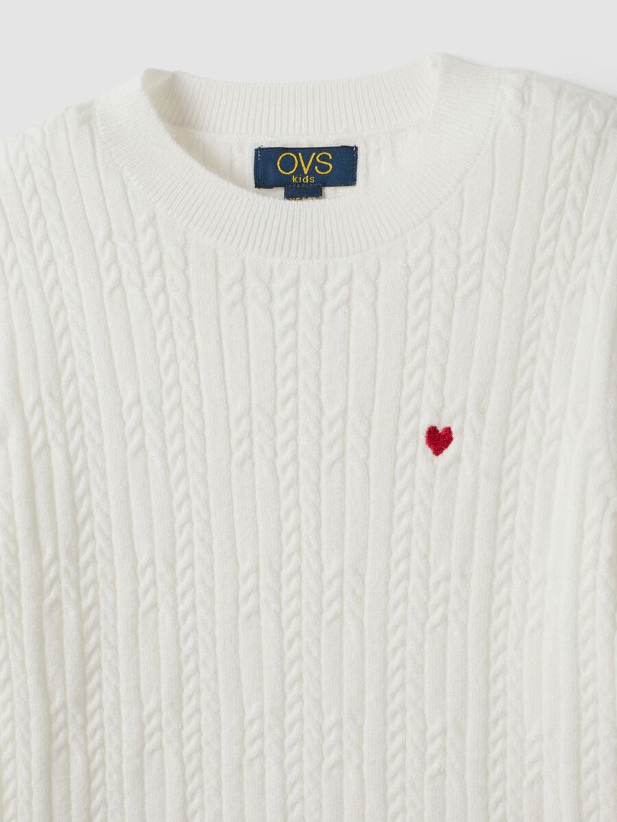 Maglia fitted bianca in misto viscosa a trecce con girocollo per ragazza_5