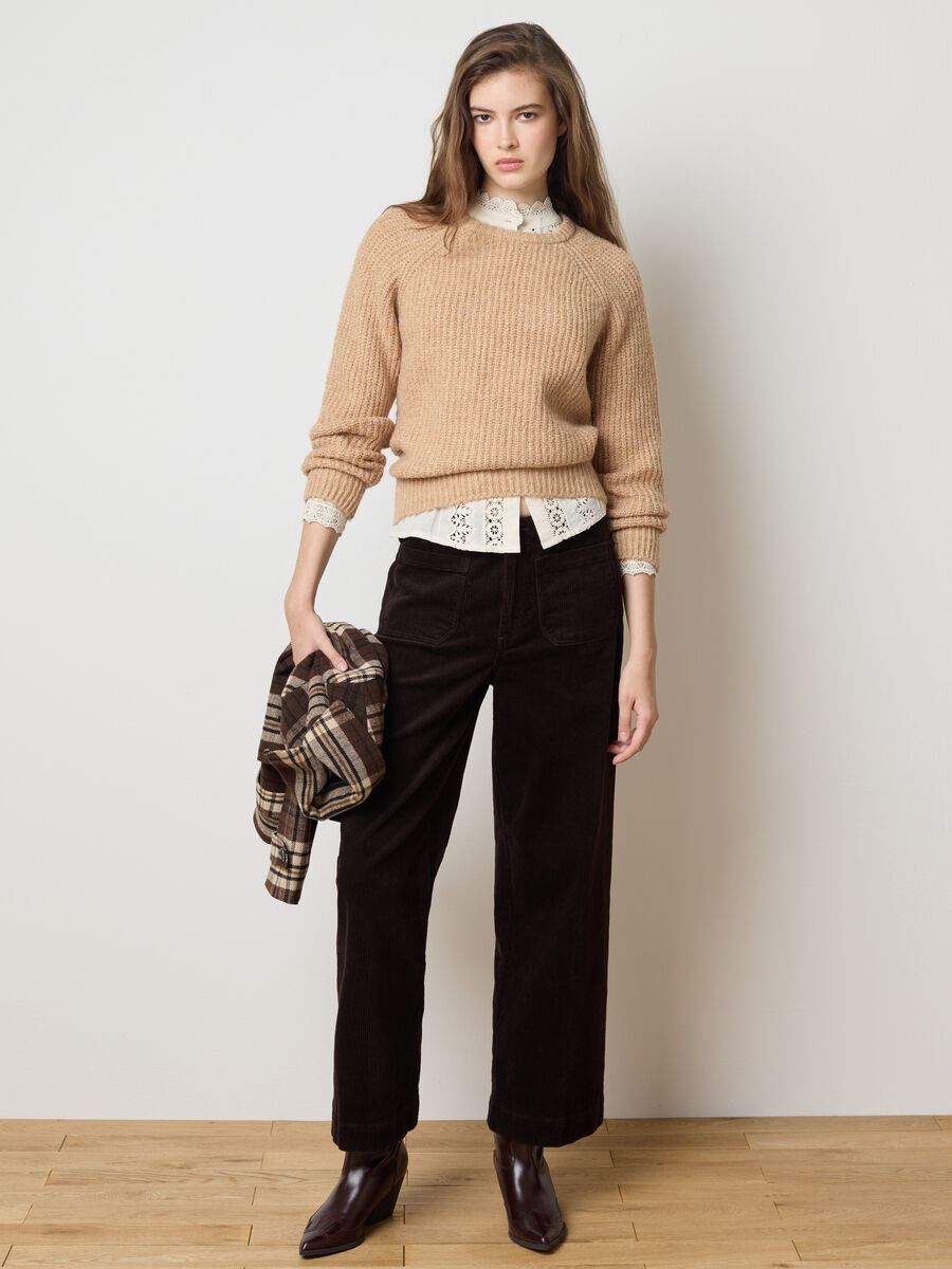 Brown trousers in stretch velvet cotton regular fit_0