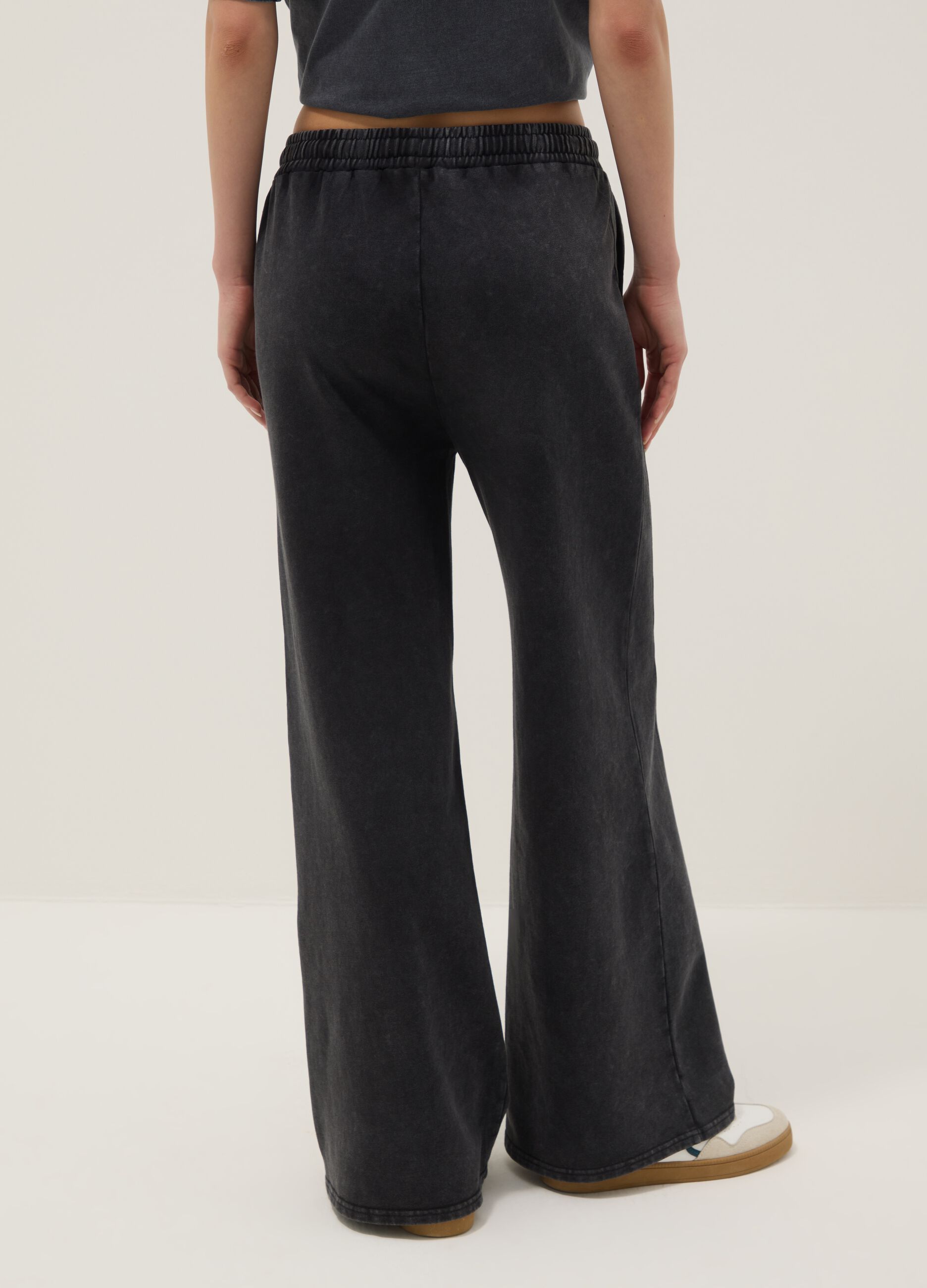 Black pure cotton wide leg jogger trousers