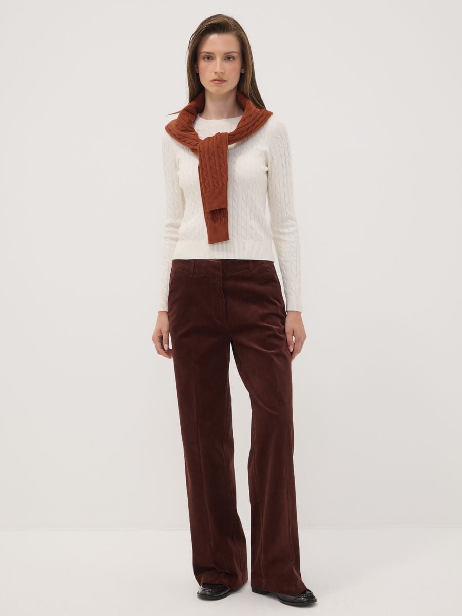 Pantaloni The Iconic Pants marroni in cotone elasticizzato a coste straight fit_0
