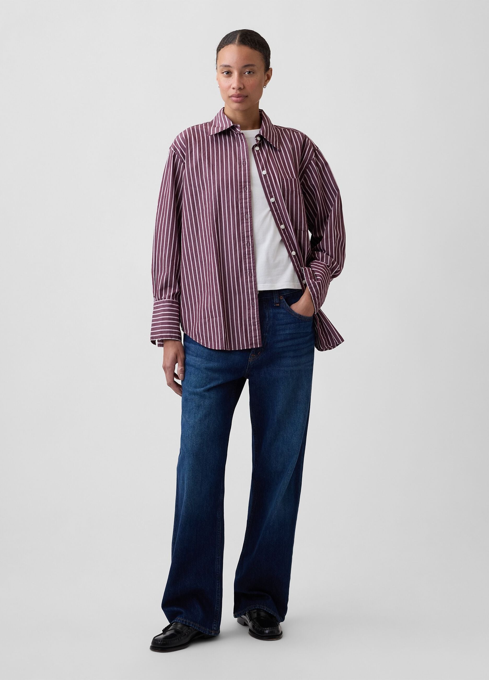 Burgundy red striped pure cotton shirt