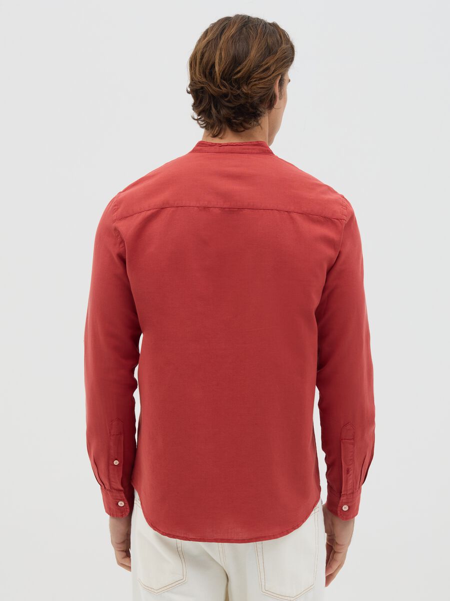 Red Cotton and Linen Korean Collar Shirt_3