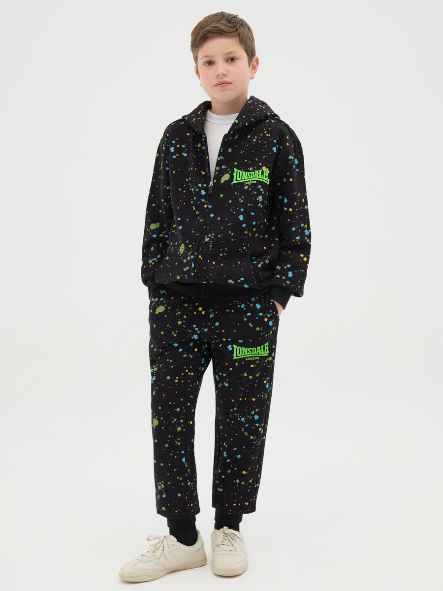 Joggers with drawstring and logo and paint splashes print_1