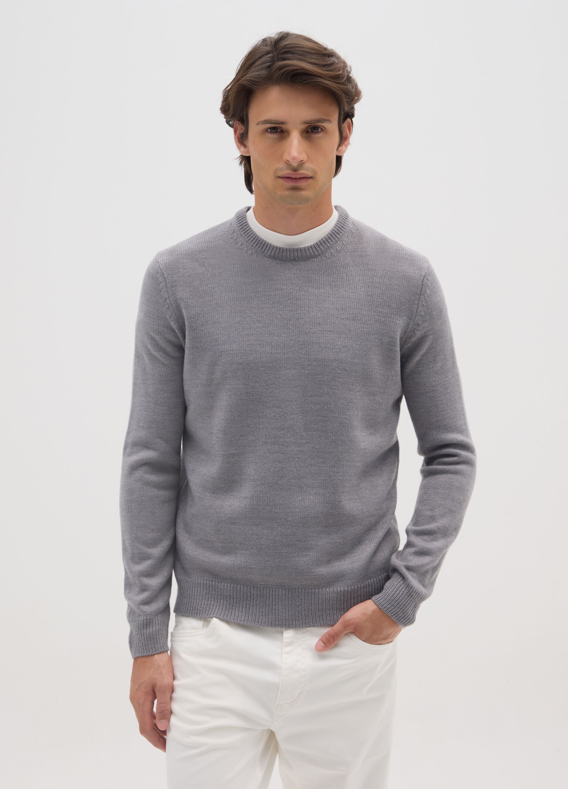 Grey Regular Fit Crew Neck Jumper