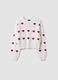 White cotton-blend jumper with openwork pattern and hearts for girls_0