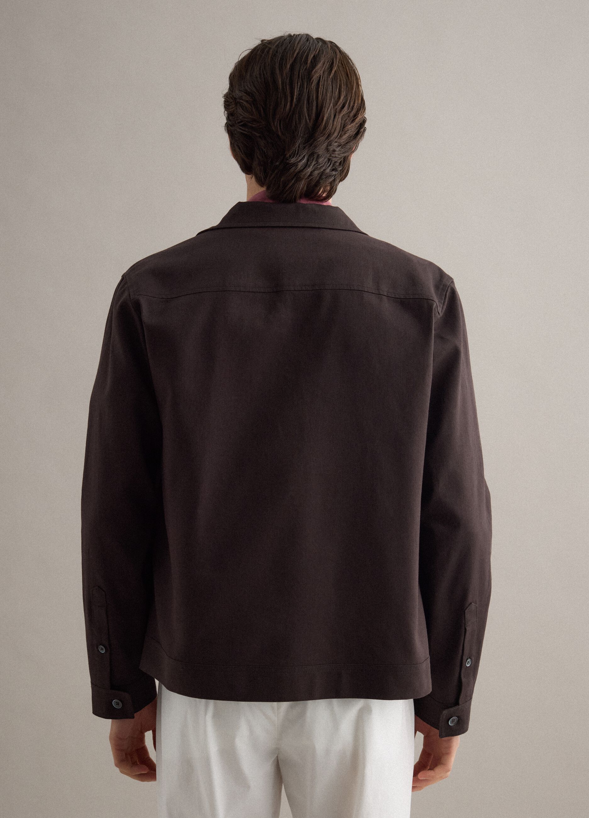 Brown cotton-linen blend jacket regular fit