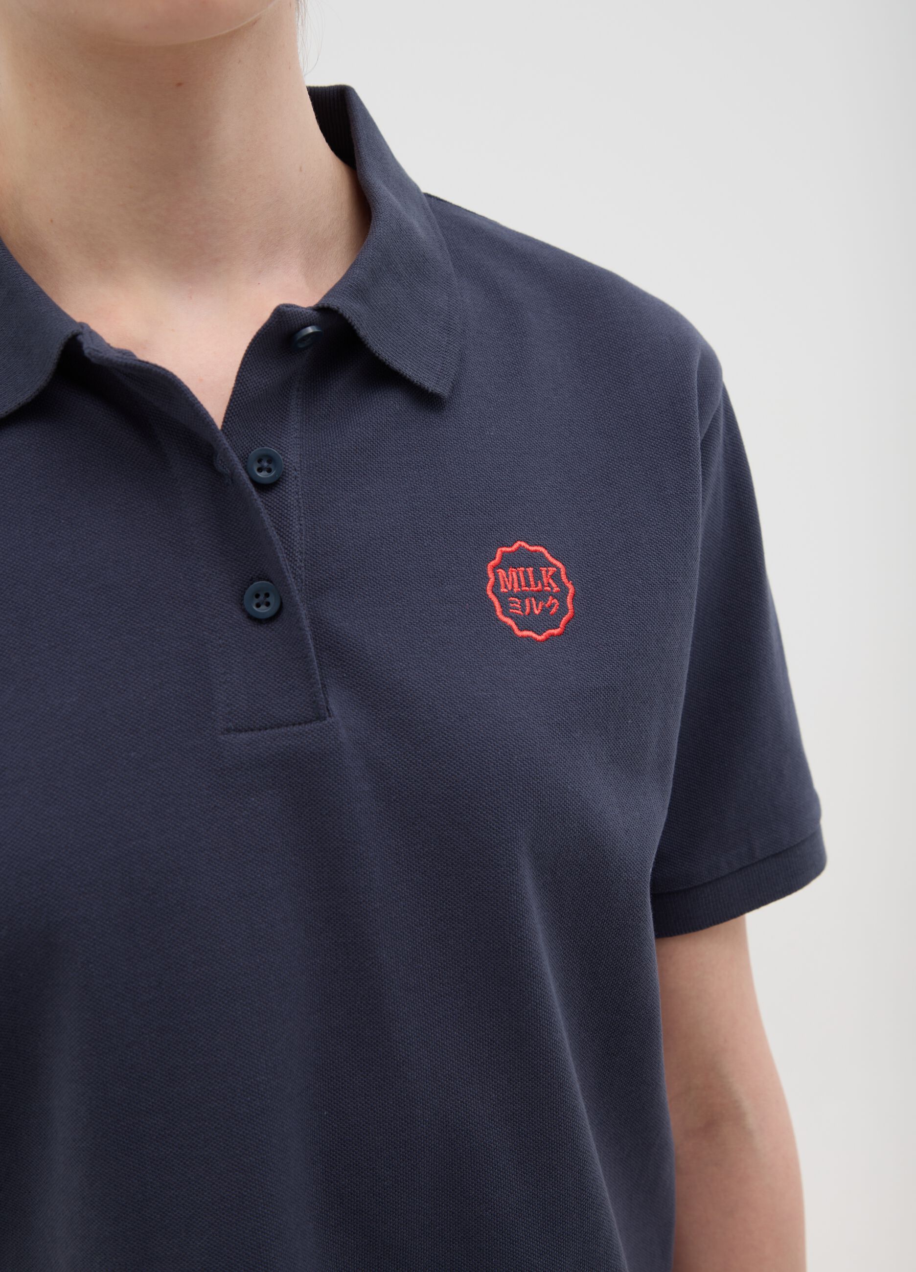 Women's Blue Pure Cotton Polo Shirt Regular Fit with Classic Collar and Embroidered Logo