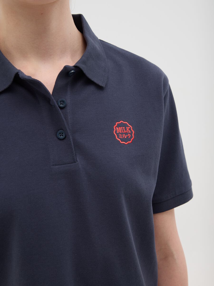 Women's Blue Pure Cotton Polo Shirt Regular Fit with Classic Collar and Embroidered Logo_2