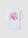 T-shirt bianca in puro cotone con collo a costine e stampa ciliegie_2