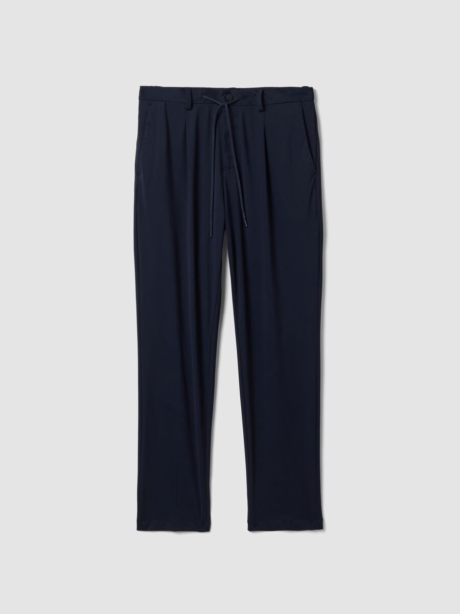 Pantaloni blu in tessuto elasticizzato 4 Way Stretch regular fit Easy Iron_4