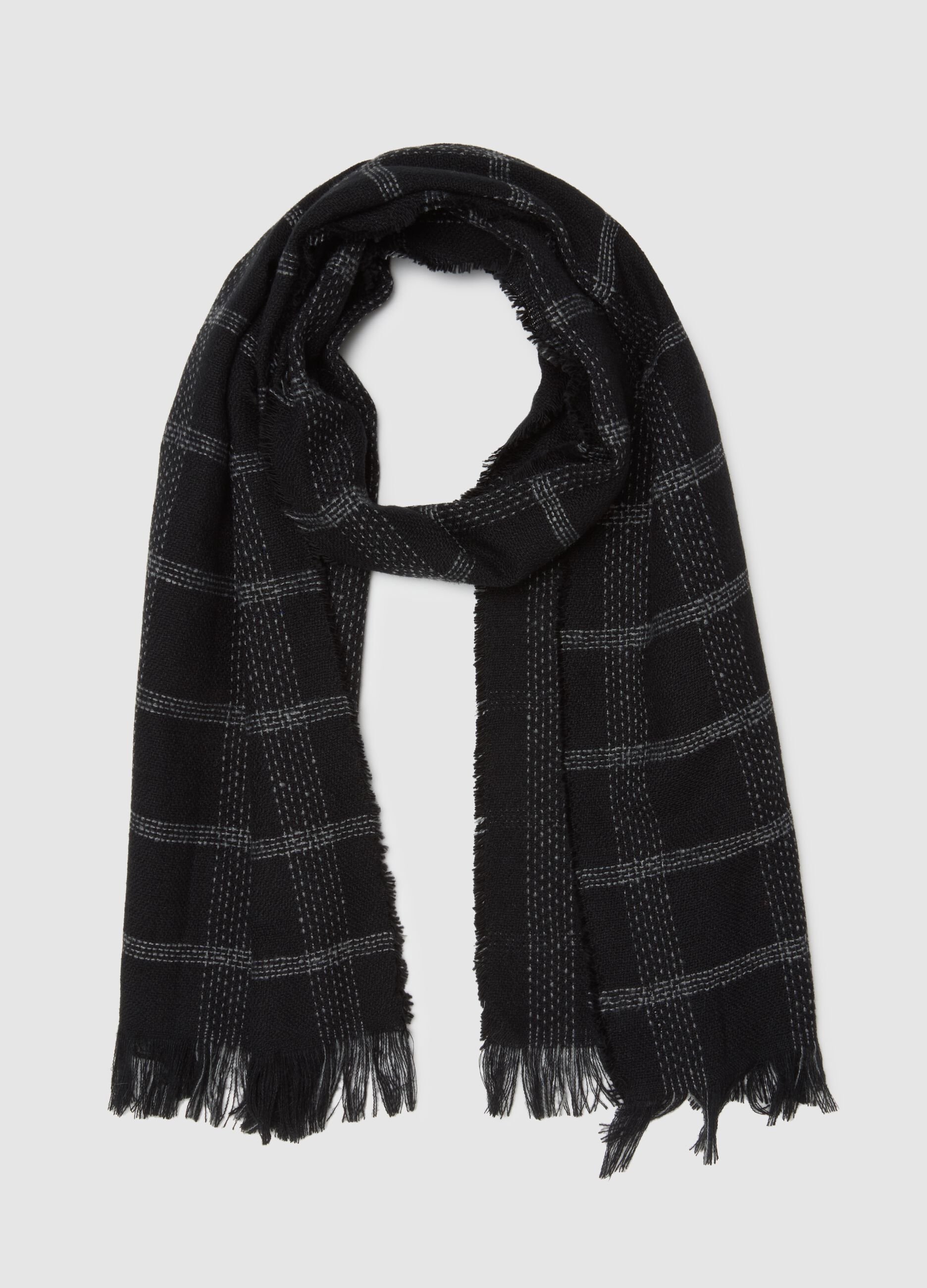 Black checkered cotton blend scarf