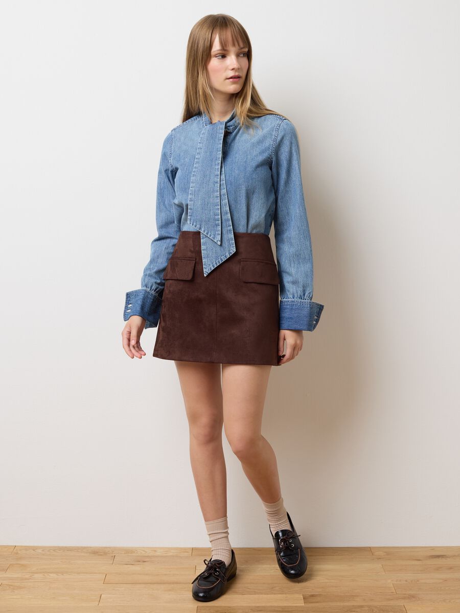 Brown stretch fabric skirt regular fit_0