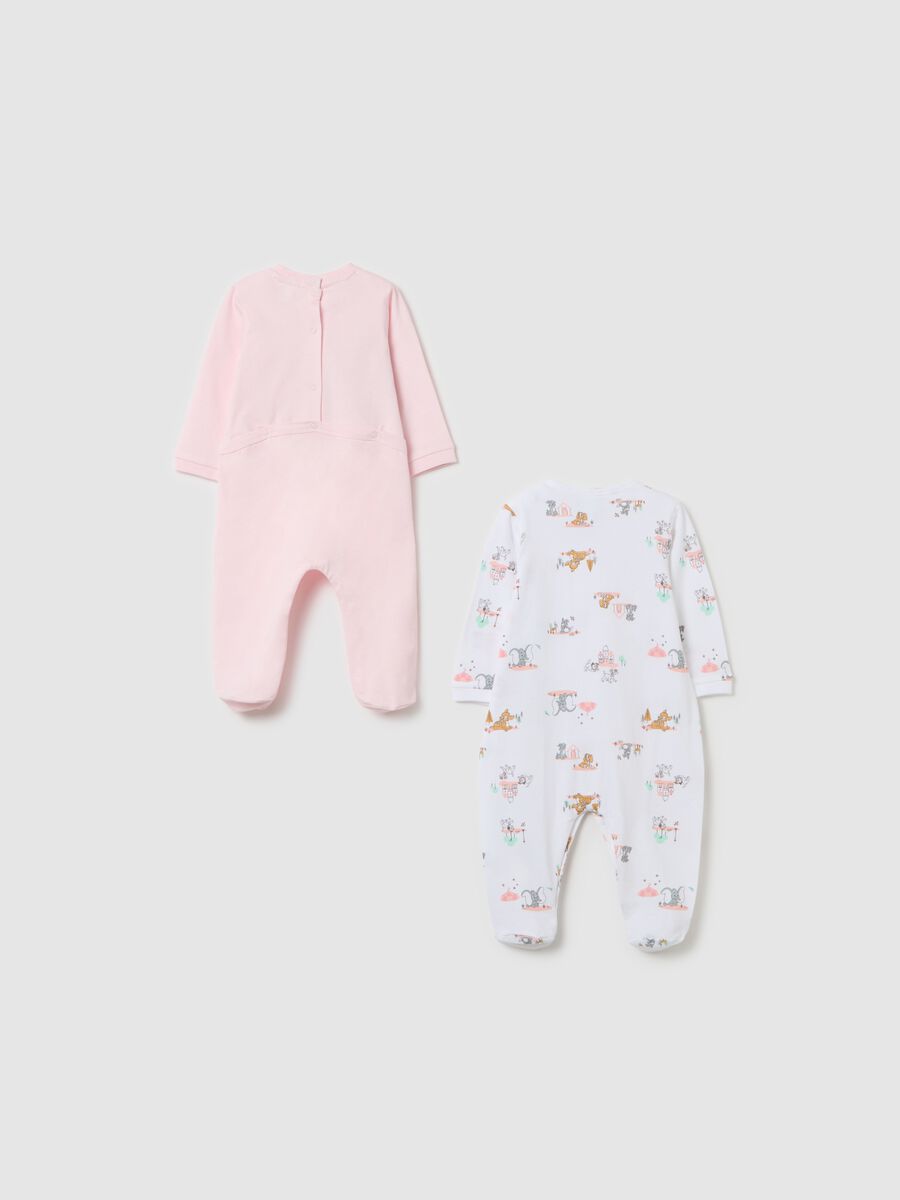 Two-pack onesies in cotton with feet and Bambi and Penny print_1