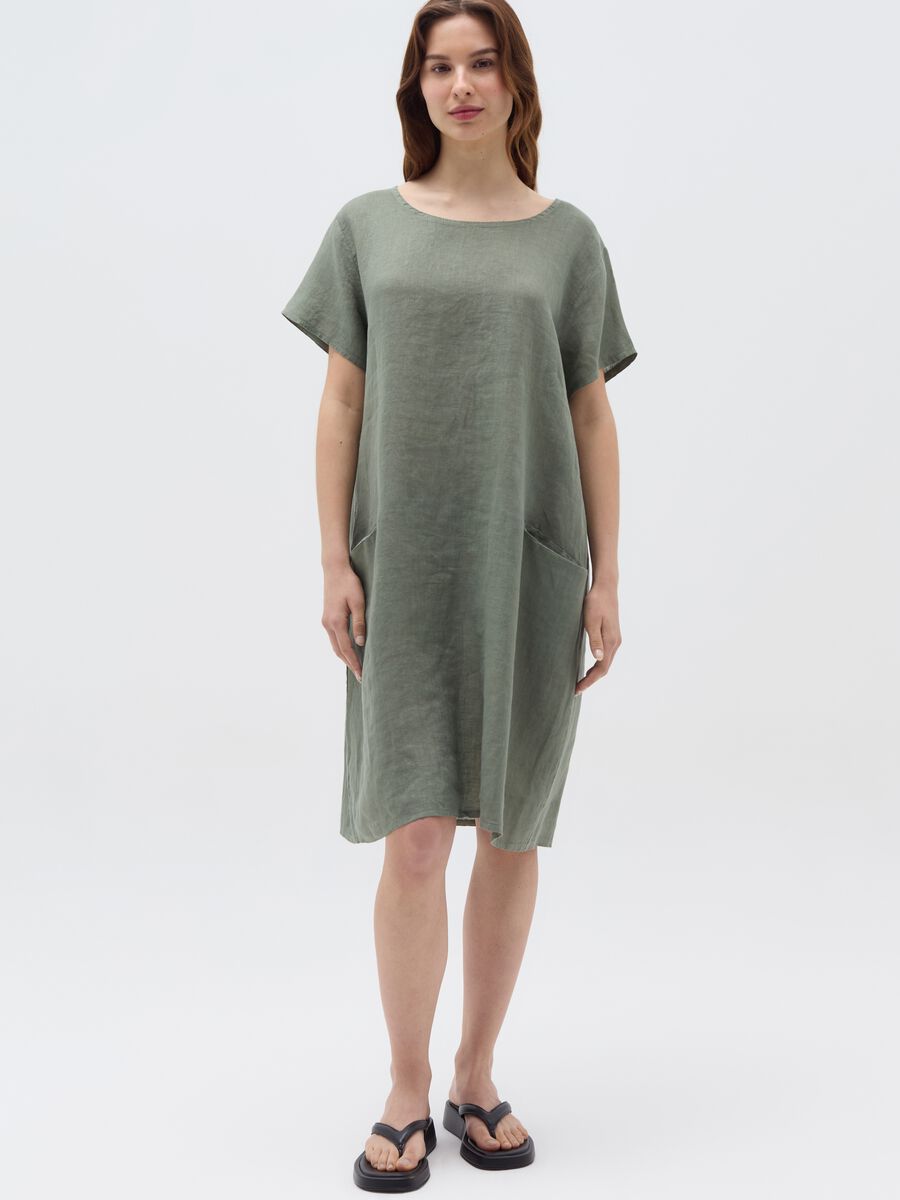 Short dress in linen with pockets_0