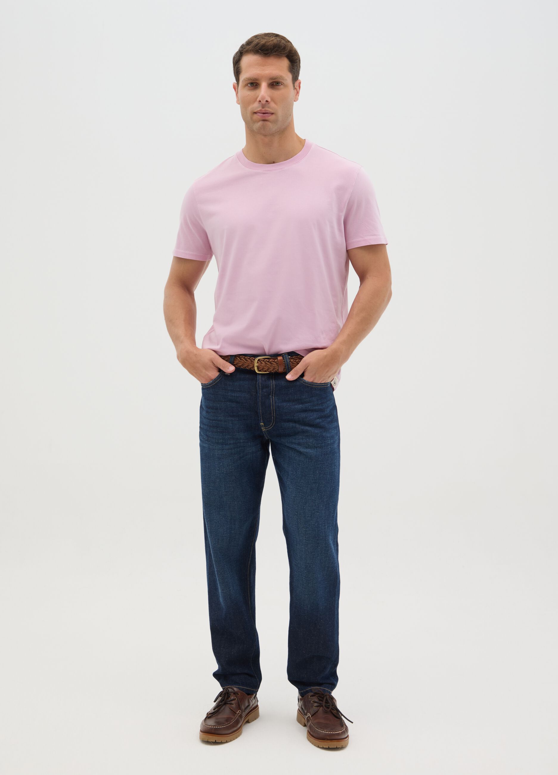 T-shirt rosa da uomo in puro cotone italiano regular fit