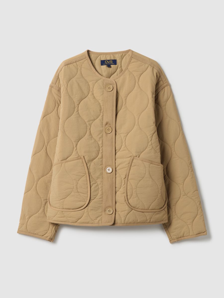 Beige padded regular fit jacket with buttons_4