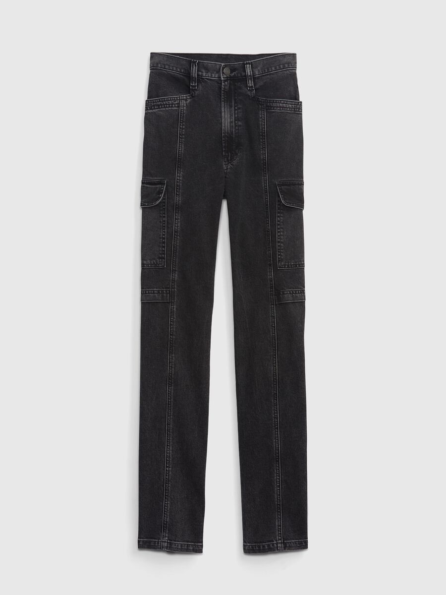 Jeans cargo loose fit a vita alta_4