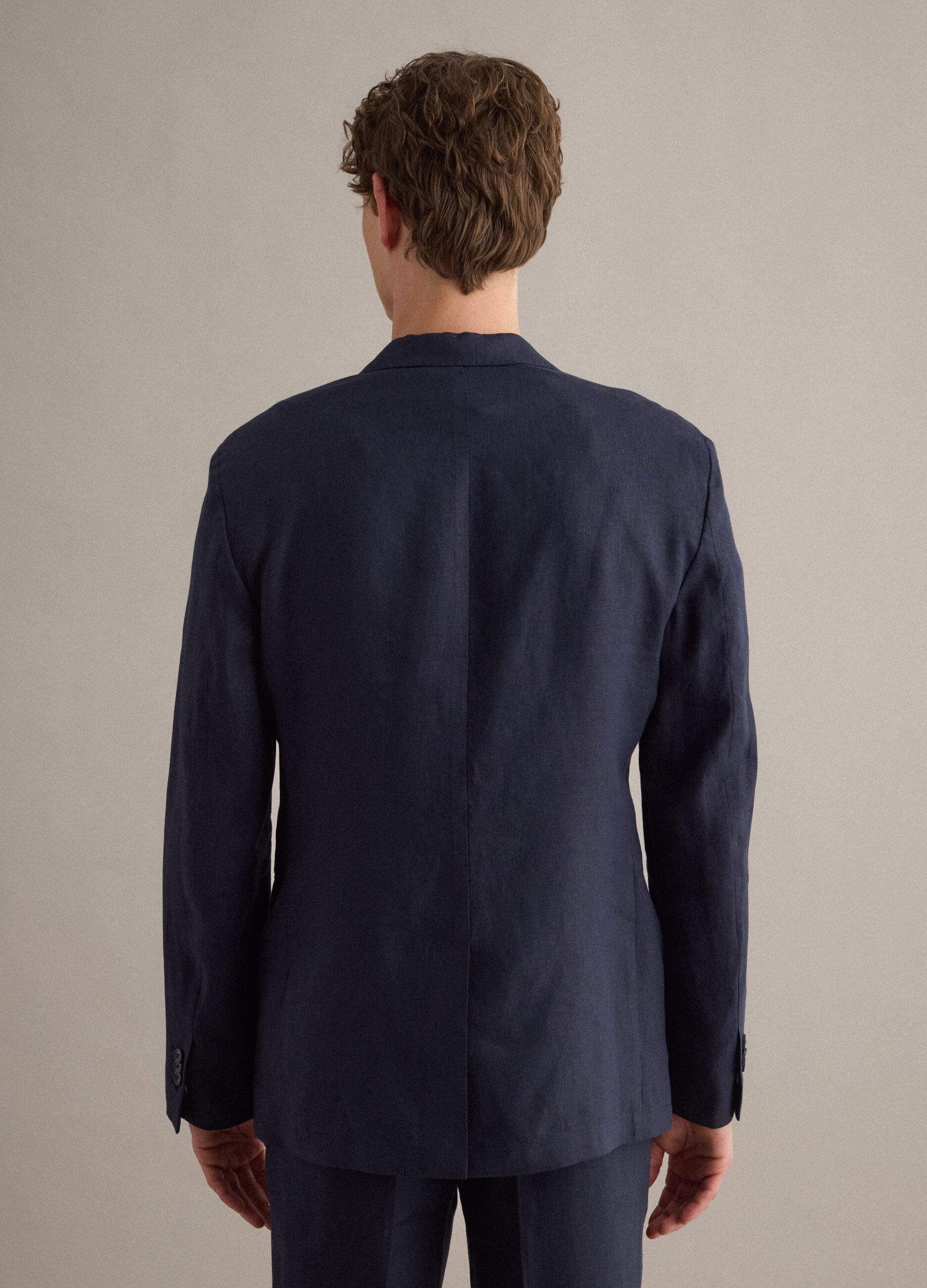 Blue Pure Linen Blazer Regular Fit