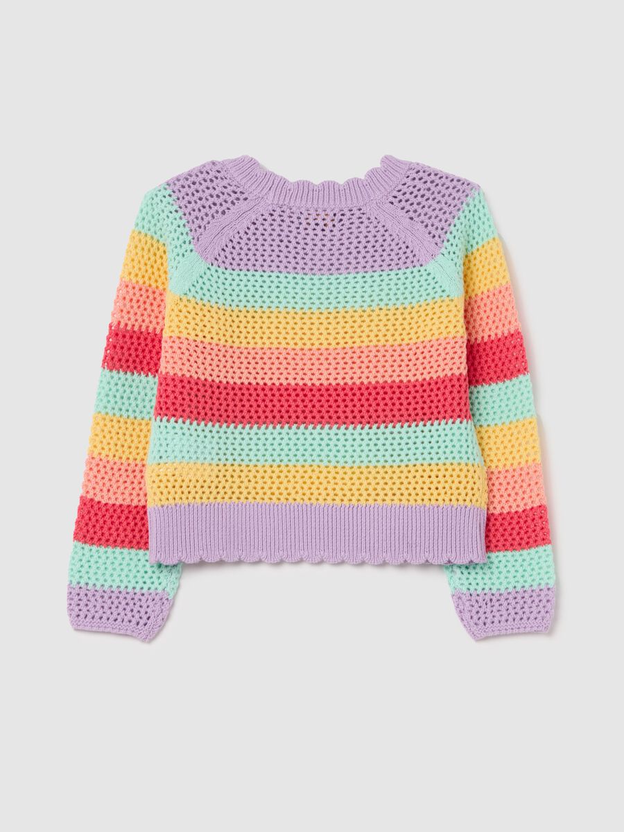 Striped pullover with openwork design_1