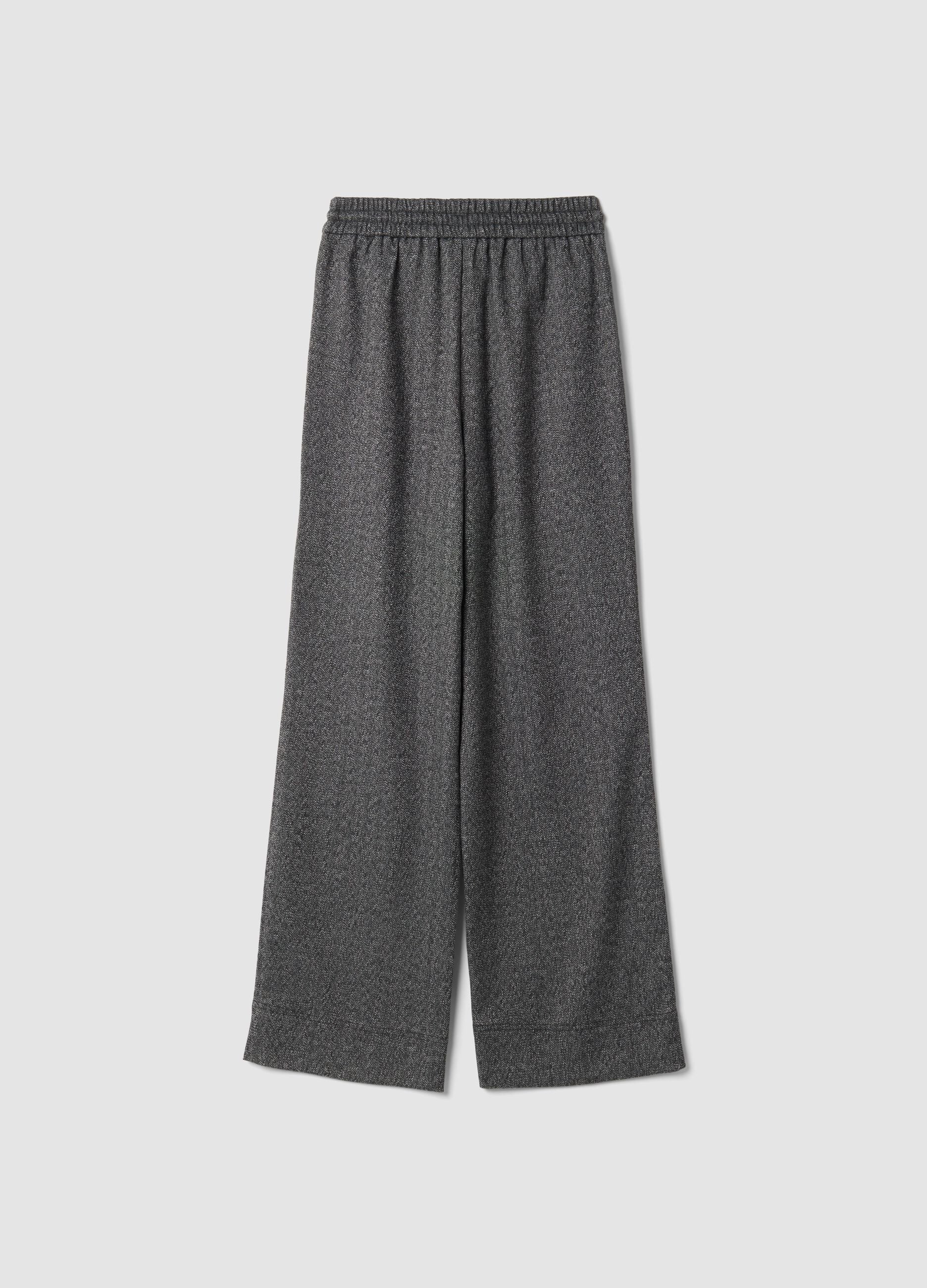 Jogger grigi in misto viscosa elasticizzata wide leg con fantasia