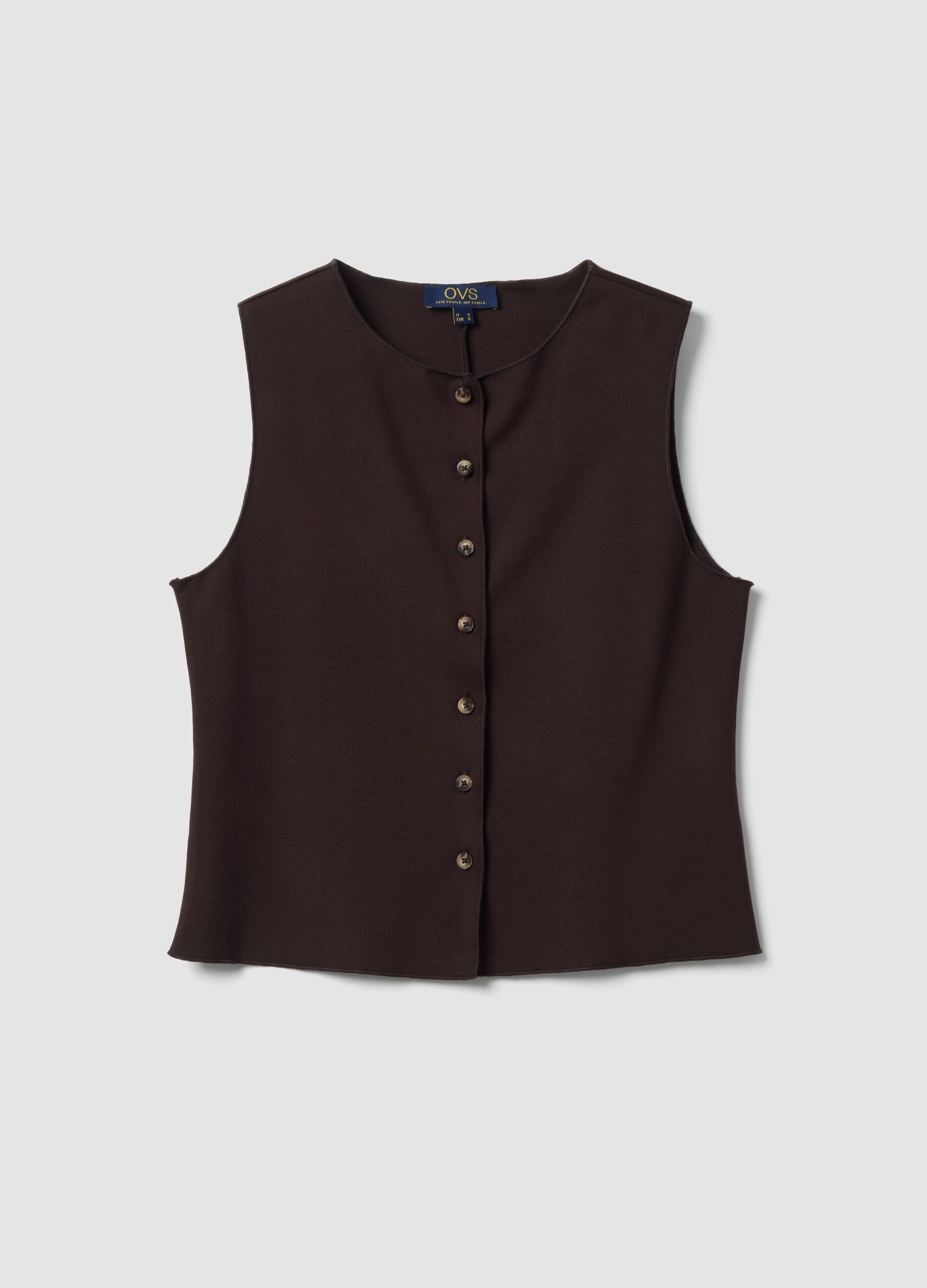 Gilet marrone in punto Milano di viscosa elasticizzata regular fit