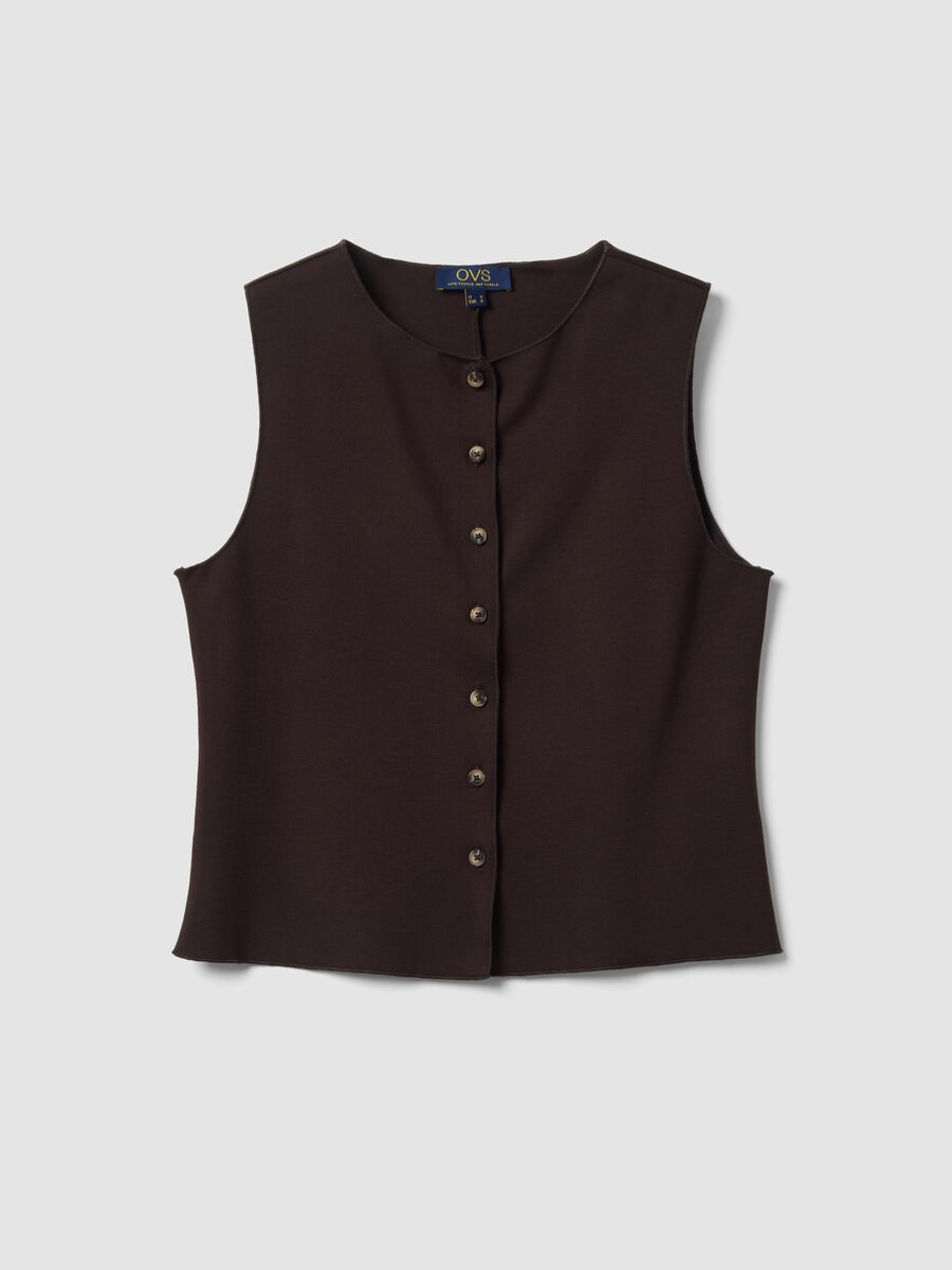 Gilet marrone in punto Milano di viscosa elasticizzata regular fit_4