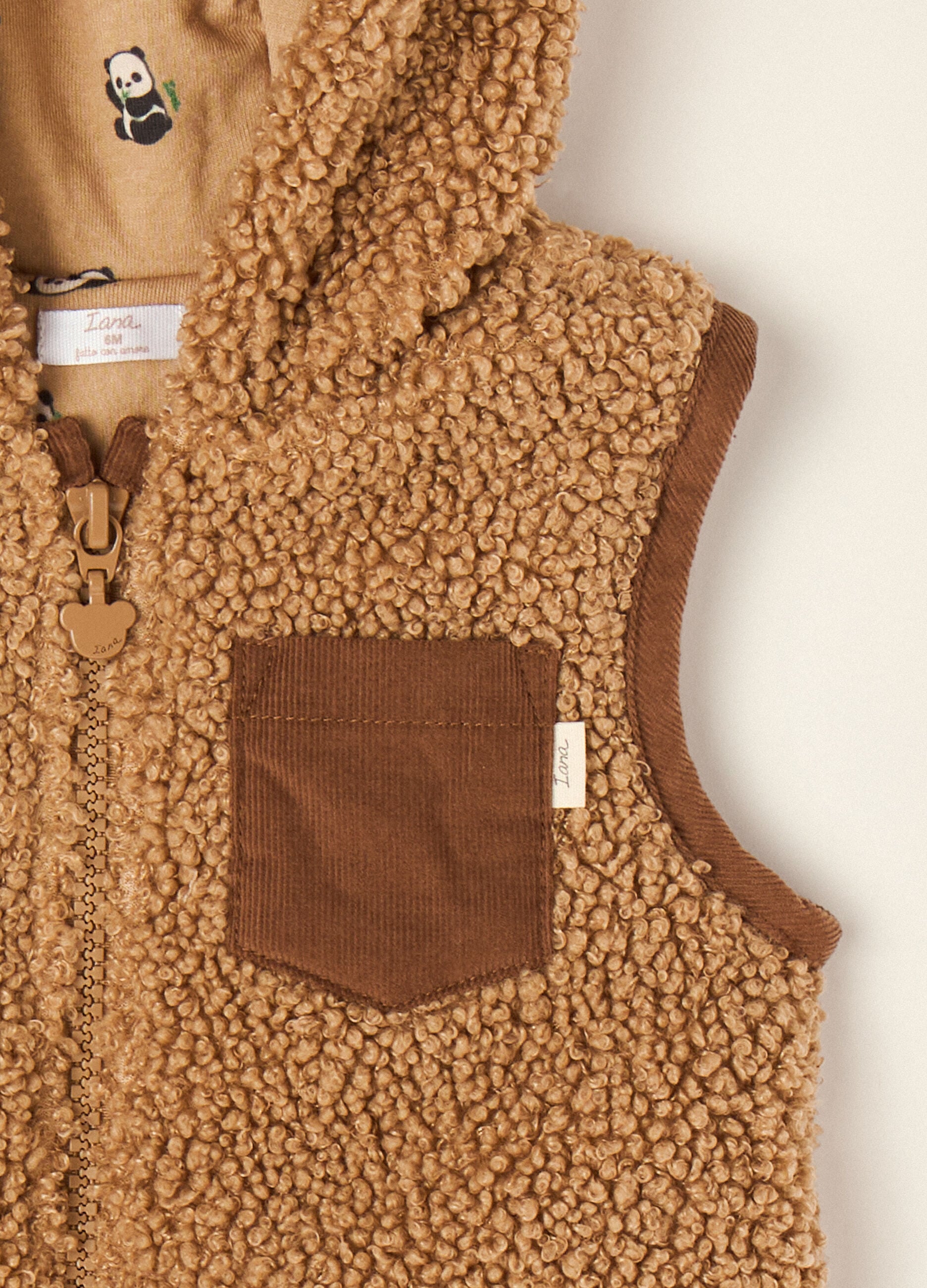 Brown teddy-effect hooded gilet