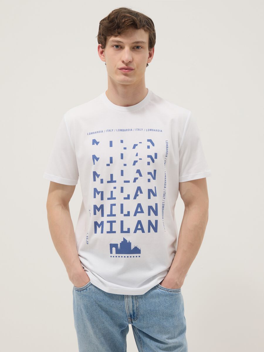 White pure cotton T-shirt with graphic print, regular fit_0