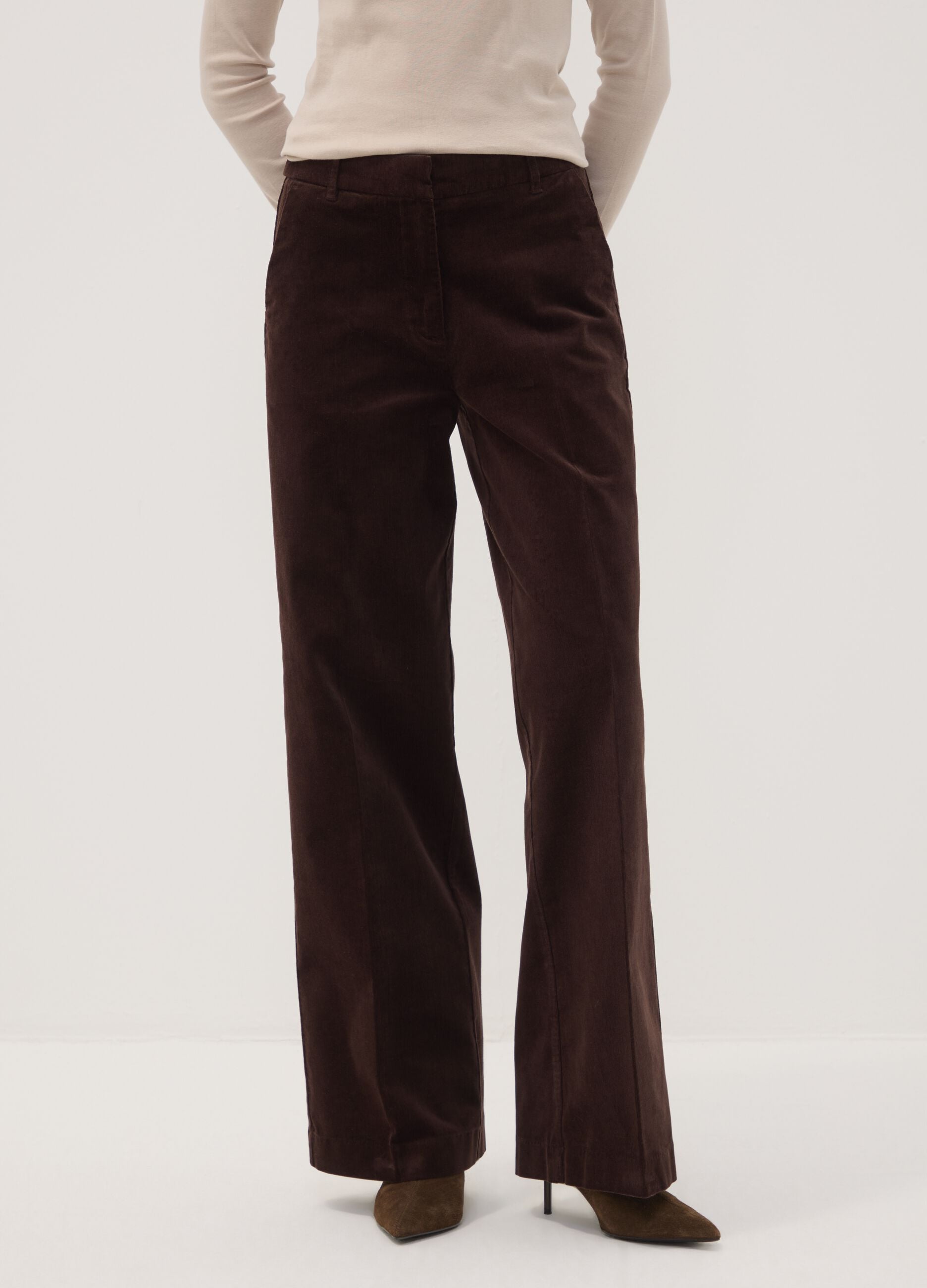 Brown The Iconic Pants straight-fit ribbed stretch-cotton trousers