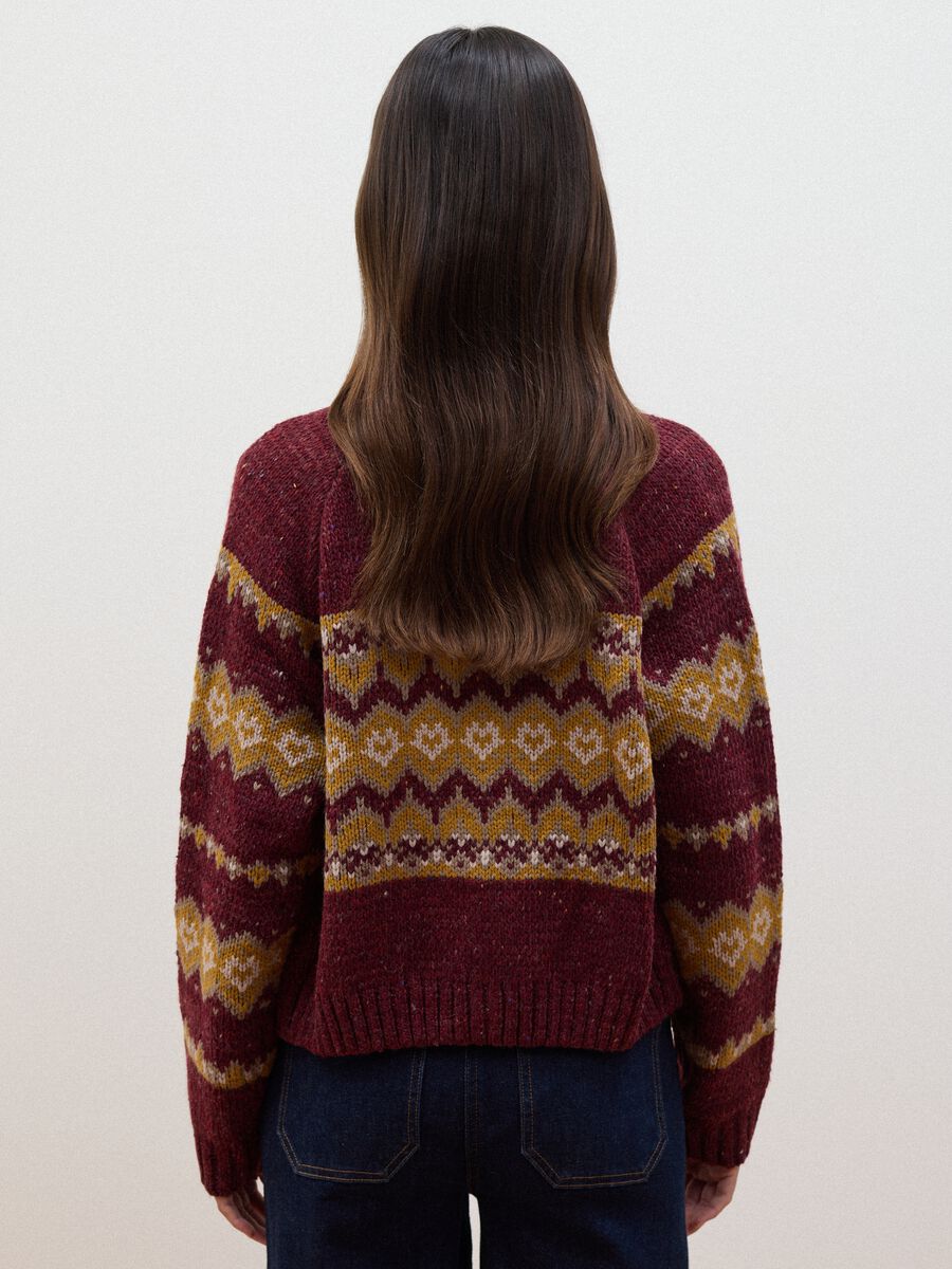 Cardigan rosso girocollo in misto lana jacquard regular fit_3