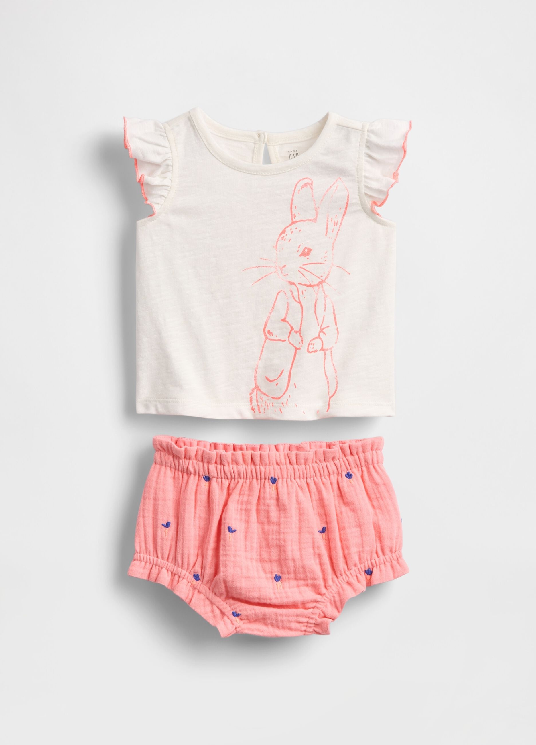 White and Pink Summer Set with Rabbit Print