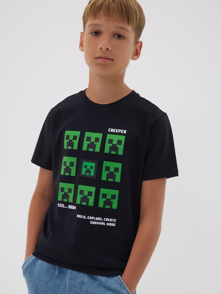 Black pure cotton Minecraft print T-shirt for boys_1
