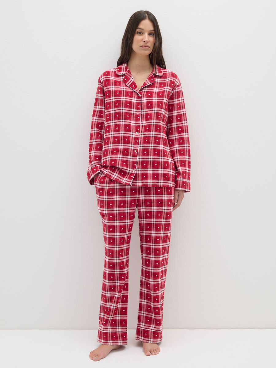 Red and white checked regular fit cotton blend pyjamas_0