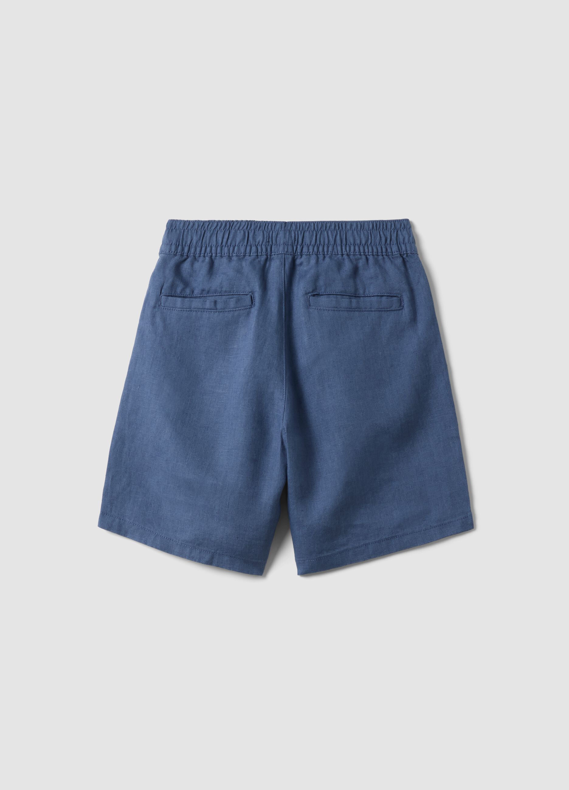 Boys&rsquo; blue pure linen cargo shorts &ndash; baggy fit