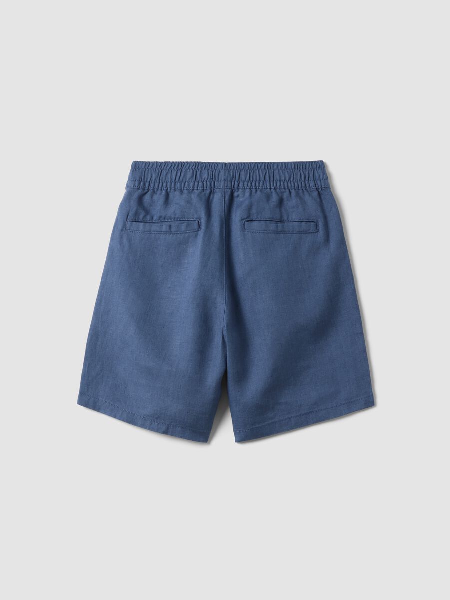 Shorts cargo in puro lino blu da bambino baggy fit_1