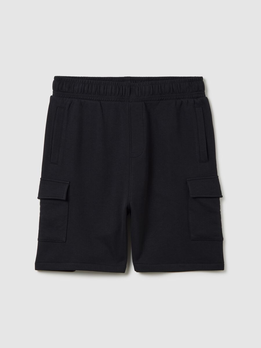 Men's black cotton blend regular fit shorts with pockets_4
