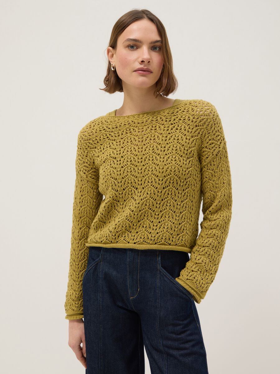 Pure cotton yellow jumper regular fit with perforated pattern_0