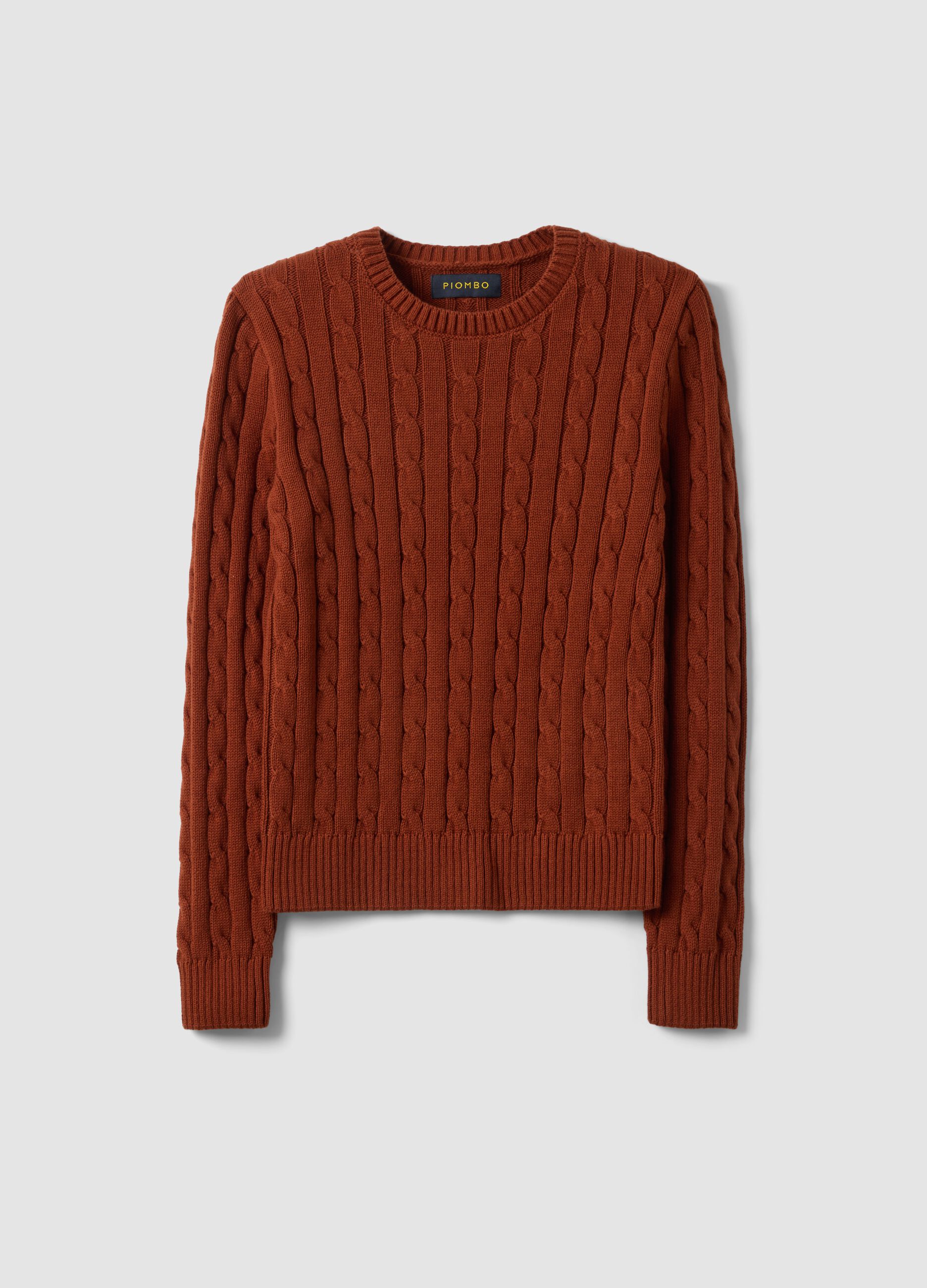 Red pure cotton cable-knit crew-neck jumper