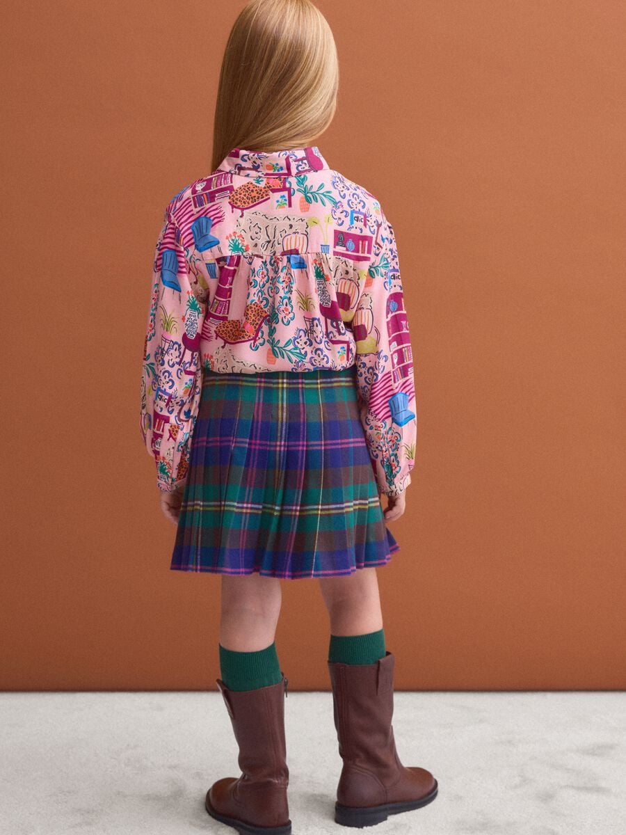 Gonna multicolor in viscosa elasticizzata a quadri per bambina_2